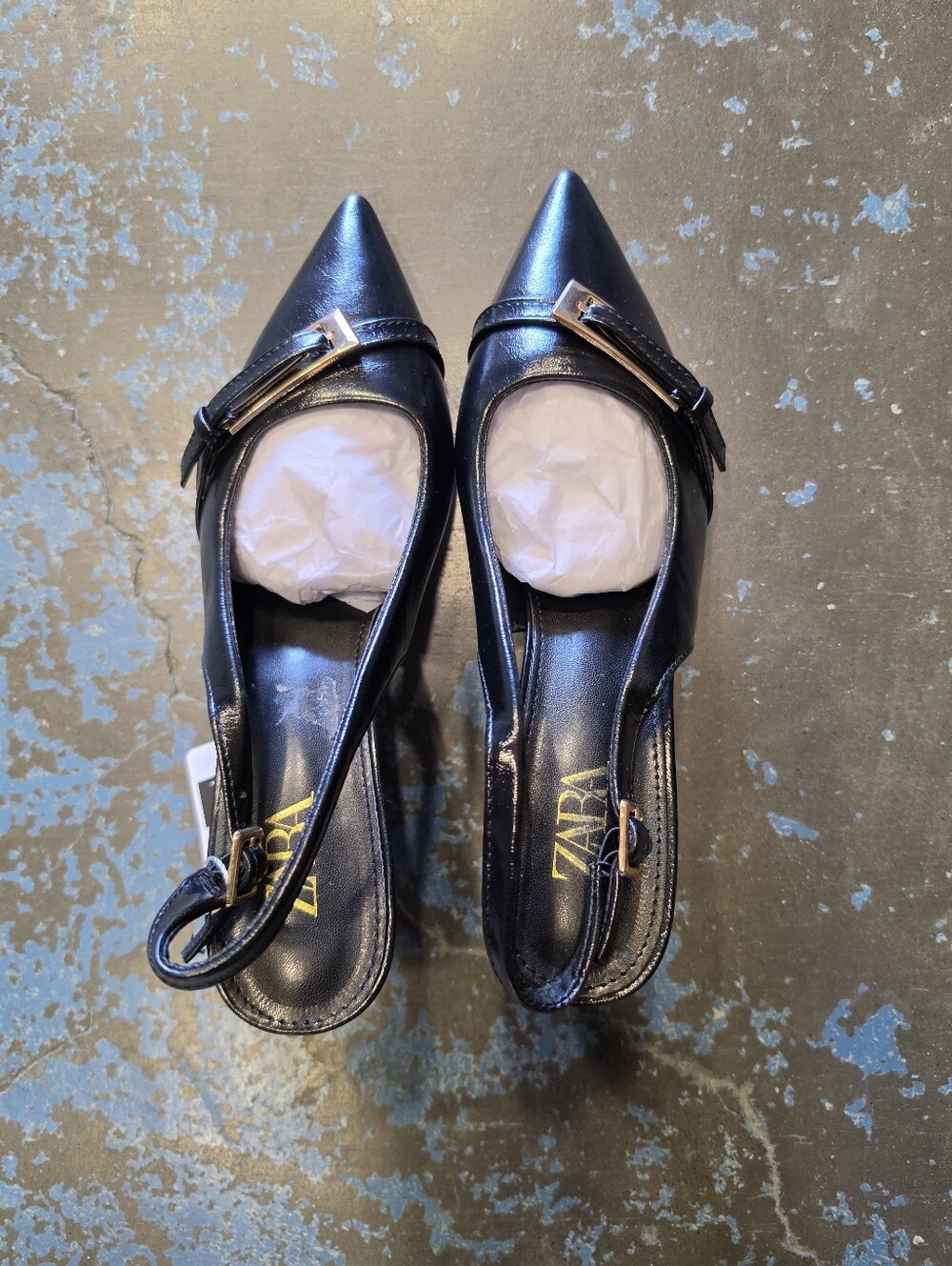 ZARA Black Pointed Slingback Pumps with Buckle Detail